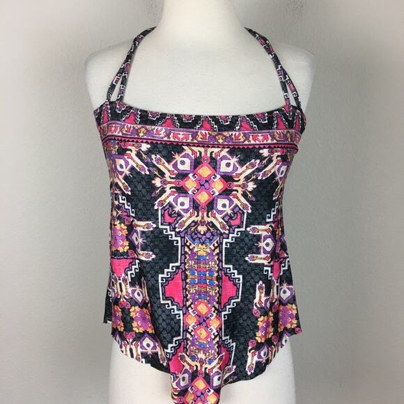 Becca Black & Purple Print Halter Swim Top  Tankini Medium - Picture 1 of 6